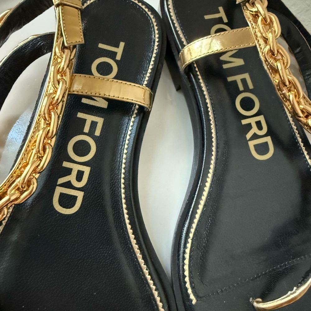 Tom Ford MIRROR LEATHER CURVE CHAIN THONG SANDAL Size 37 - Picture 6 of 14